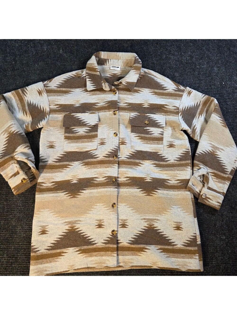 Noisy May Brown and Beige Patterned Button-Up Shirt Jacket